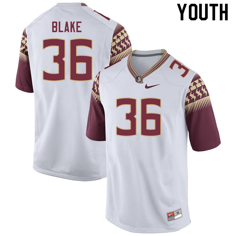 Youth #36 Caleb Blake Florida State Seminoles College Football Jerseys Sale-White - Click Image to Close